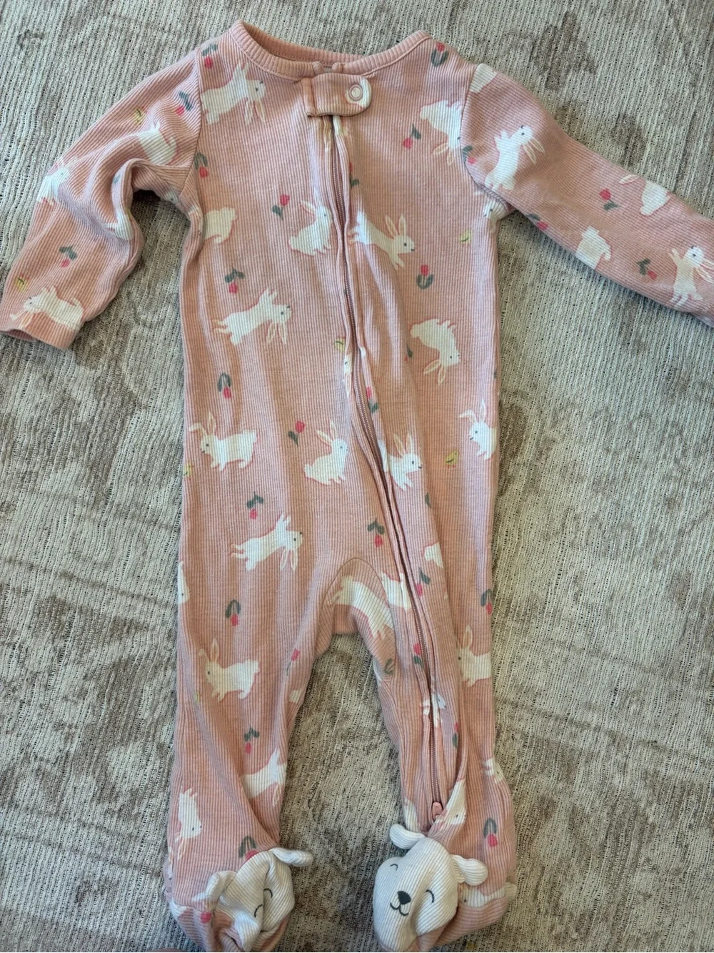 Carter's Pink Bunny Print Footed One-Piece